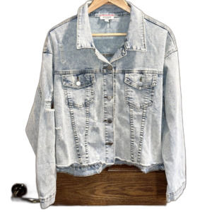 Andree by Unit Women's L Ribbed Distresssed Light Wash Denim Jacket Spring